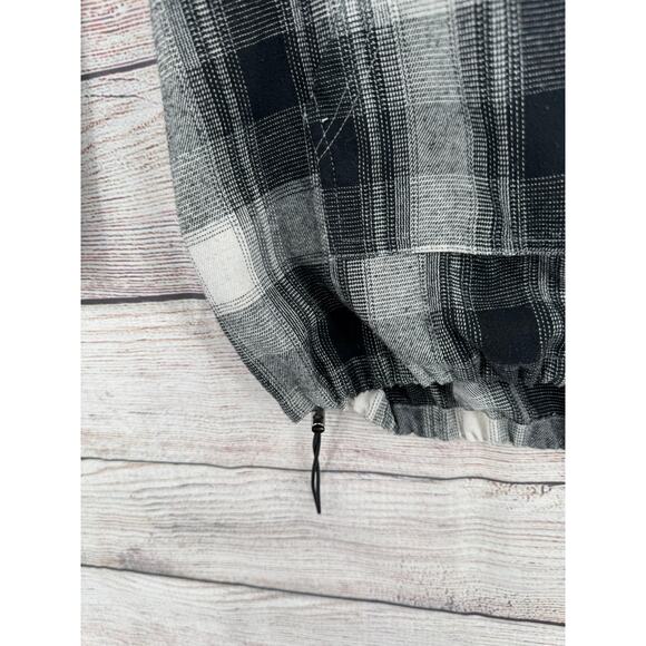 Maniere De Voir Split Flannel Fleece Hoodie Womens 8 Gray Black White Drawstring - Picture 6 of 12